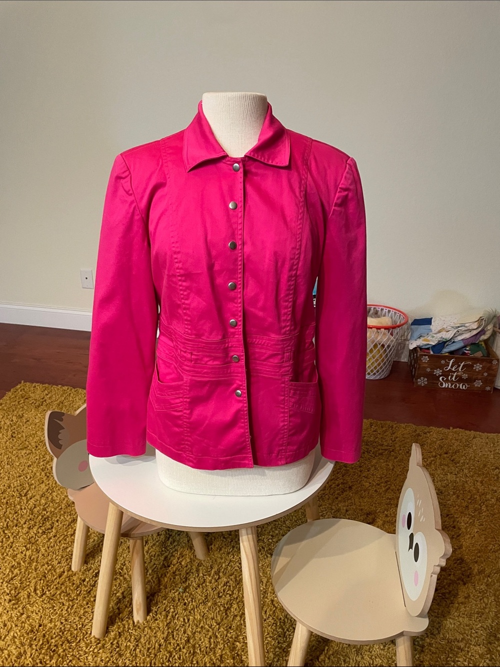Women's Bright Pink Button-Front Blazer Jacket